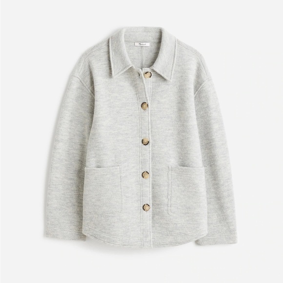 Madewell Boiled Wool Sweater Shirt Jacket Heather chrome grey size XL NWT NS677 - Picture 5 of 13